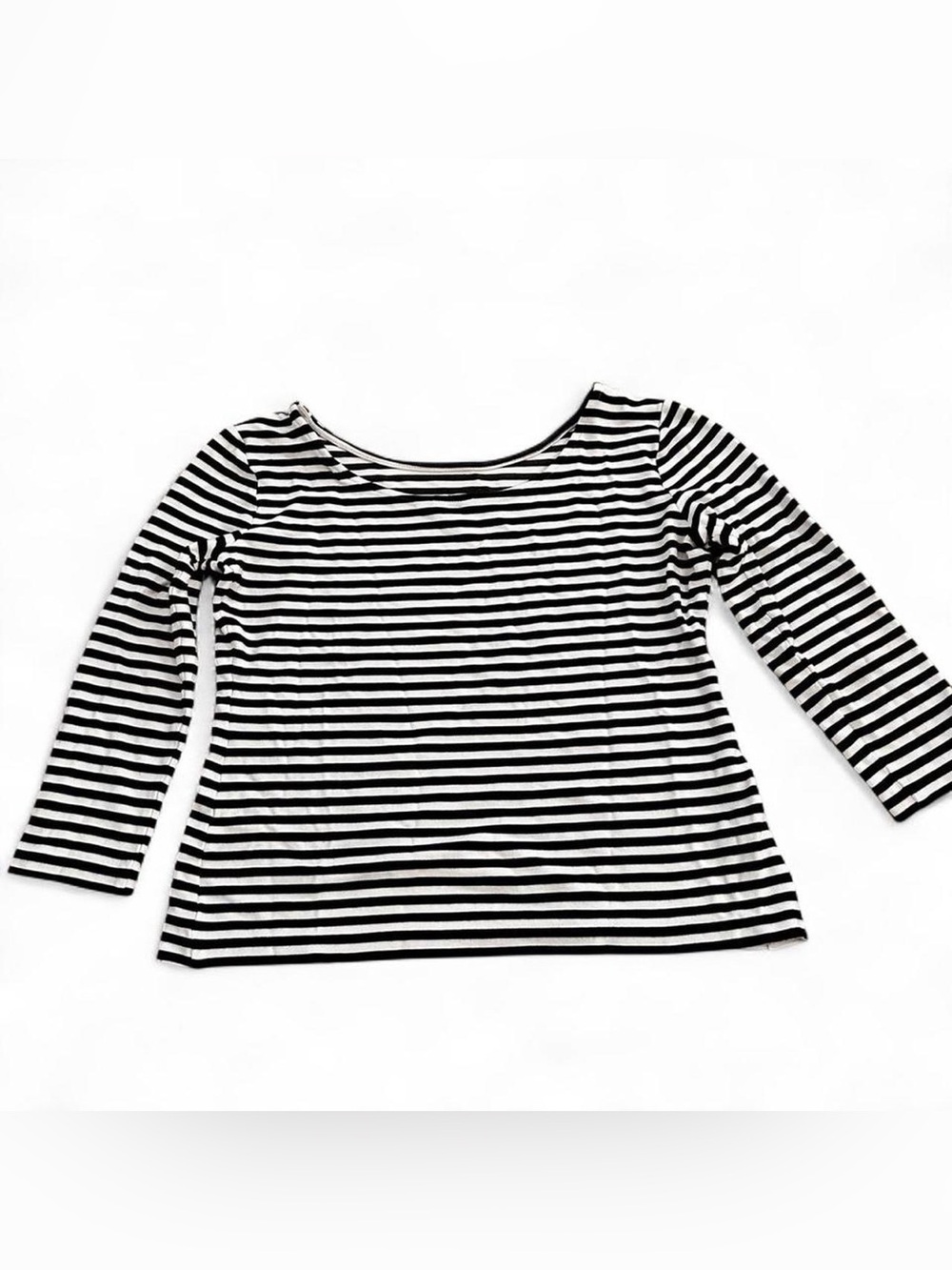 Ann Taylor cropped navy and White Striped 3/4 Sleeve Top tshirt